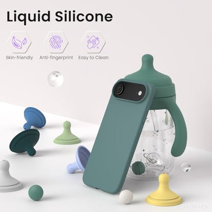 ORNARTO for iPhone Air Case 6.5", Slim Liquid Silicone 3 Layers Soft Gel Rubber Shockproof Protective Cover with Anti-Scratch Microfiber Lining-Pine Green - color: Scratch Mic