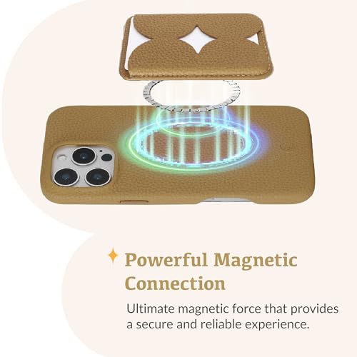 Luner - Leather Magnetic Card Wallet Compatible with Magsafe - for iPhone 16, 15, 14, 13, 12 series - Holds 2 cards - Made of Vegan Leather - Light Brown - color: Light Brown, style: Classic
