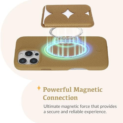 Luner - Leather Magnetic Card Wallet Compatible with Magsafe - for iPhone 16, 15, 14, 13, 12 series - Holds 2 cards - Made of Vegan Leather - Light Brown - color: Light Brown, style: Classic
