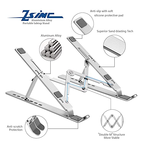 Laptop Stand, Laptop Riser Computer Stand for Desk, Adjustable Aluminum Foldable Portable Desktop Holder, Compatible with MacBook Air pro, iPad, Lenovo, 10-15.6” Laptop and Tablets (Silver)