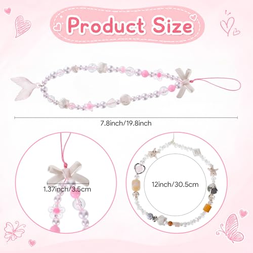 Pink Beaded Phone Wrist Straps, Y2K Phone Case Charms Camera Charm Strap, Lanyard Keychain Wristlet Aesthetic Cellphone Charm - style: Mermaid Ocean Fantasy