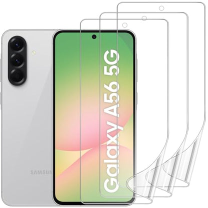 3 Pack Screen Protector Compatible for Samsung Galaxy A56 6.7 Inch, HD Clear Flexible Soft TPU Hydrogel Film for Samsung Galaxy A56 - Support Fingerprint Unlock, High Sensitivity - size: Samsung Galaxy A56