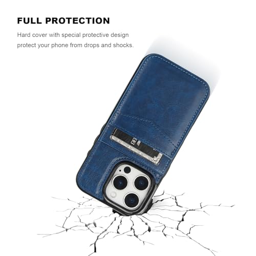 KIHUWEY for iPhone 16 Pro Wallet Case Card Holder Kickstand, Blue | Credit Card Slots, PU Leather, Magnetic Clasp, Flip Heavy Duty Protection Cover for Men and Women - color: Blue