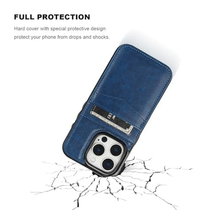 KIHUWEY for iPhone 16 Pro Wallet Case Card Holder Kickstand, Blue | Credit Card Slots, PU Leather, Magnetic Clasp, Flip Heavy Duty Protection Cover for Men and Women - color: Blue