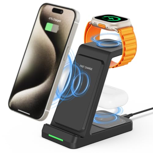Fast Wireless Charging Station, Transform Your Workspace with Our 3-in-1 Wireless Charger & Stylish Charging Stand with Phone Holder for Home and Office,Black