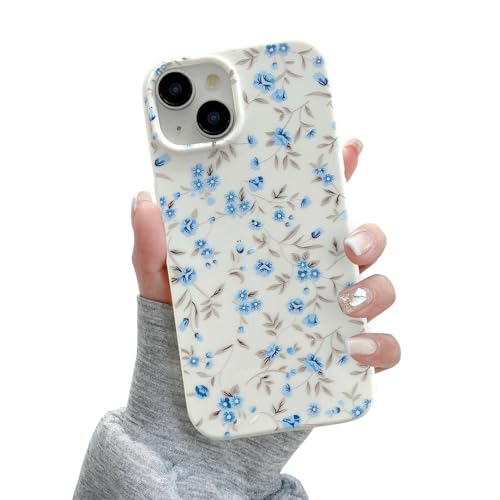 QLTYPRI for iPhone 13 Case Cute Pink Floral Flower, Blue | Cute Flower Pattern Aesthetic Phone Case,Raised Camera Protection,Slim Soft TPU Shockproof Protective Cover for Girls Women - color: Blue, size: iPhone 13