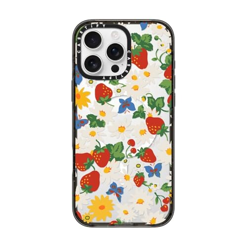 CASETiFY for iPhone 16 Pro Max Case - Impact Compatible with MagSafe | 8.2 ft. 4x Military Grade Drop Protection | Strawberry Daisy | Black
