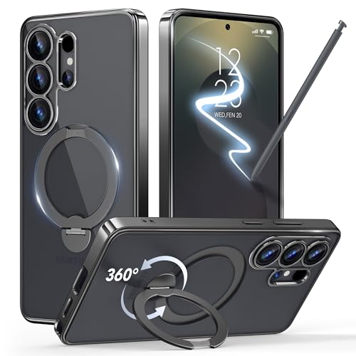 Magnetic for Samsung Galaxy S26 Ultra Case with 360° Spin Stand,[Compatible with MagSafe][Military Drop Protection] Shockproof Phone Cover for AI Galaxy S26 Ultra with Kickstand(Black/Clear) - color: Black/Clear