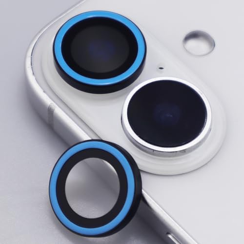 Luminous Camera Lens Protector for iPhone 17 Metal Ring Tempered Glass Glow in The Dark Lens Cover (2PCS) (Blue, for iPhone 17) - color: Blue
