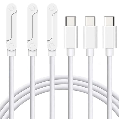 USB C to USB C Charger Cable 3Pack 5FT, 240W 2-in-1 Nylon Braided USB C Charger Cable with Built-in Phone Stand, Fast Charging Cord 90° Right Angle Compatible with iPhone iPad Samsung Galaxy, White - color: White