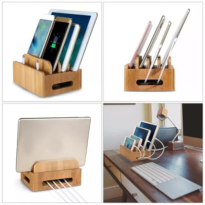 Toddmomy Wooden Phone Stand Desktop Organizer with Charging Slot for Home