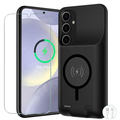 Battery Case for Galaxy S24 Plus, Upgraded 12000mAh Battery Pack Rechargeable Charger Case with Wireless Charging Compatible for Galaxy S24 Plus (6.7 inch) External Charging Cover (Black) - size: Galaxy S24 Plus