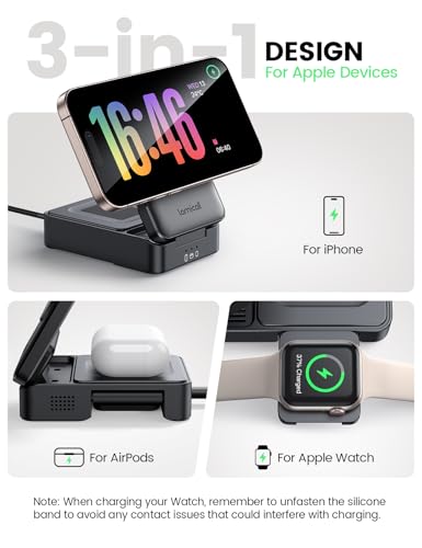 Lamicall Palm-Sized 3-in-1 Foldable Charging Station for Apple MagSafe - color: Matte Black