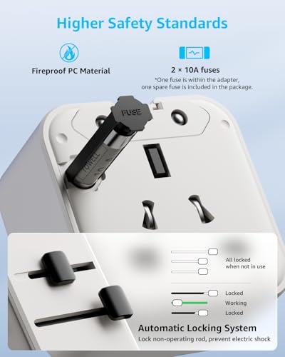 “Air” Universal Travel Adapter 2500W Max AC, Cover 200+ Countries - color: White, size: A1R AC(NO USB)