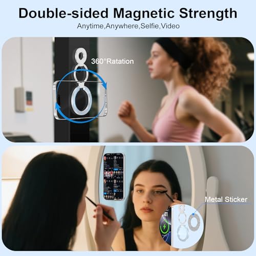 Magnetic Finger Phone Grip Holder Dual-Sided Magnet Gym Finger Ring Loop Adjustable MagSafe Finger Ring for iPhone 17 Pro Max Air 16e 16 15 14 13 12 Pro Max,Samsung,Phone Stand for Magnetic Car Mount - color: White