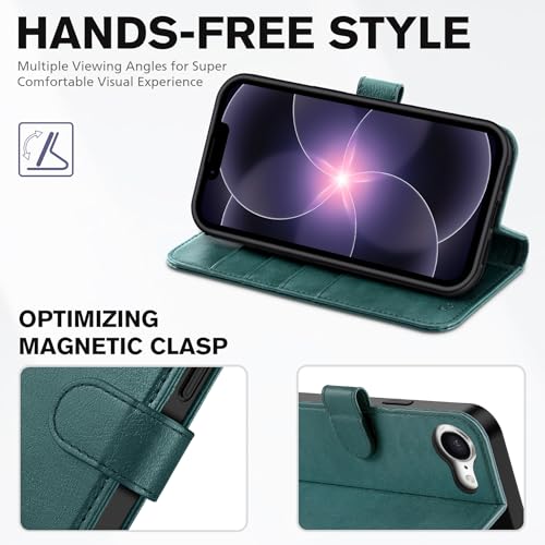 TUCCH Case Wallet for iPhone 17e/16e (6.1"), RFID Blocking Folio, Teal Blue | 4 Card Holders, Kickstand, PU Leather, Magnetic Closure, Shockproof TPU Shell, Protective Flip Cover - color: Textured Teal Blue