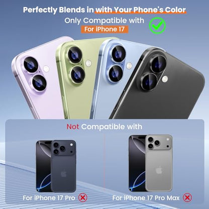 imluckies Camera Lens Protector for iPhone 17 6.3", [AR+AF] HD Clear Tempered Glass Lens Cover, 9H Hardness Scratch Resistant Individual Metal Ring, Case Friendly & Easy Install, Purple - color: Purple