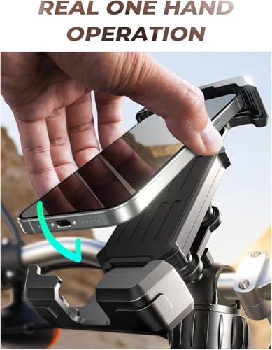 Motorcycle Phone Mount Holder - [Dual Vibration Dampener] [Upgrade Handlebar Clip] Motorcycle Cell Phone Holder, Bike Phone Mount, Fit iPhone 16/15/14/13 Pro Max, 4.7-6.7" Phones, Black