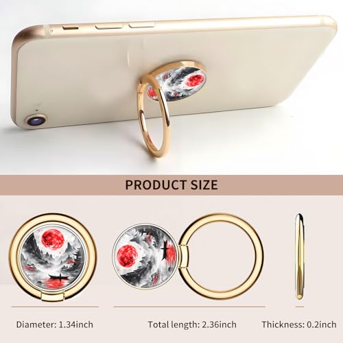 Cell Phone Ring Holder, Cute Metal Phone Grip Stand Finger Ring Kickstand, Flexible 360°Rotation Phone Tablet Case Accessories Compatible with Most Phones Red Moon Boat - color: Red Moon Boat