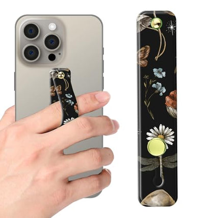 Phone Finger Strap Holder, Portable Phone Grip Loop, Telescopic Silicone Phone Stand, Compatible with Most Smartphones (Boho Forest Mushroom) - color: Boho Forest Mushroom