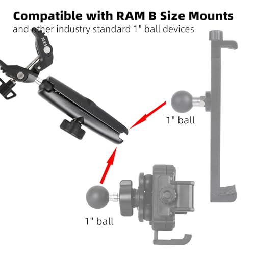 Aluminium 1" Ball Handlebar Mount Clamp Base 5.91'' Length Double Socket Arm for Rails 0.5" to 2" in Diameter, Compatible with RAM mounts & Bike Motorcycle Phone Holder - style: Clamp with 5.91" Arm