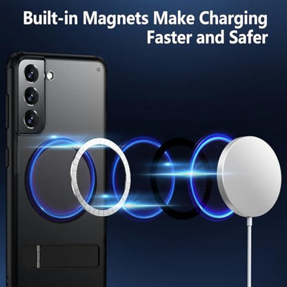 TIANNIUKE Magnetic Case for Samsung Galaxy S21,Compatible with MagSafe,Adjustable Kickstand,Translucent Matte Anti-Fingerprint,Shockproof Protective Phone Case - color: Kickstand Black, size: Galaxy S21