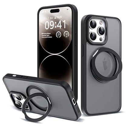 for iPhone 14 Pro Max Case with 360° Spin Magnetic Stand,Black | iPhone 14 Pro Max Phone Case 6.7",Spin Magnetic Ring Stand,Compatible with MagSafe,Military Protection,Translucent Matte - color: Black, size: iPhone 14 Pro Max