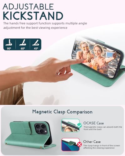 OCASE for iPhone 16 Pro Wallet Case, PU Leather Crossbody Phone Case with Removable Shoulder Strap, Kickstand, RFID Blocking Card Slots, Flip Folio Phone Cover 6.3 Inch 2024, Green - color: Green, size: iPhone 16 Pro