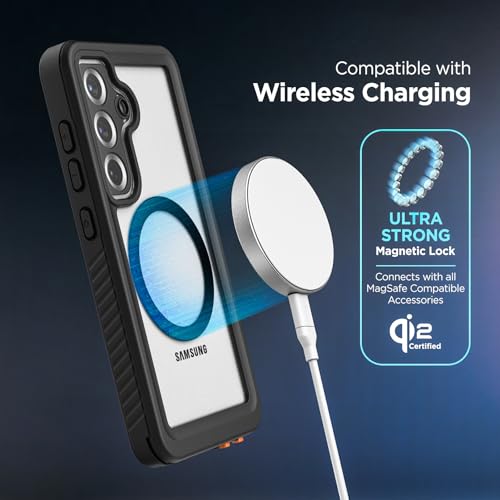 ENCASED Waterproof Case Designed for Samsung Galaxy S25 (IP68) Full Body Protective Phone Case with Screen Protector Built-in (Clear/Black) (S25) - size: S25