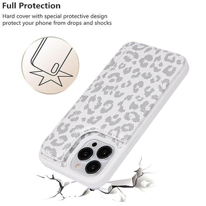 iCoverCase Compatible with iPhone 13 Pro Max Phone Case with Card Holder, Wallet Case for Women Men RFID Blocking PU Leather Protective Case 6.7 Inch (Gray Leopard) - color: Gray Leopard