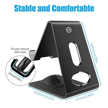 Phone Stand, Premium Phone Holder for iPhones, Android Smartphones & Mini Tablets –Sturdy Metal Phone Stand for Desk with Smart Cord Holder System