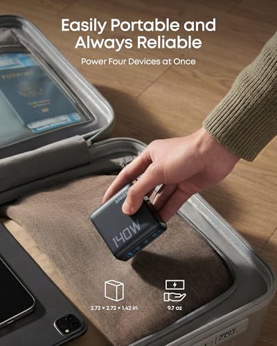 Anker 140W Max 4-Port GaN Charging Blocks,Smart Display for MacBook Charger - color: Dark Gray
