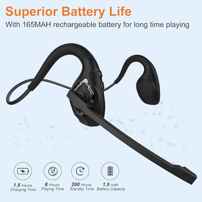 Golvery Open Ear Headphones with Mic, Bluetooth V5.3 Headset w/Microphone - color: Black