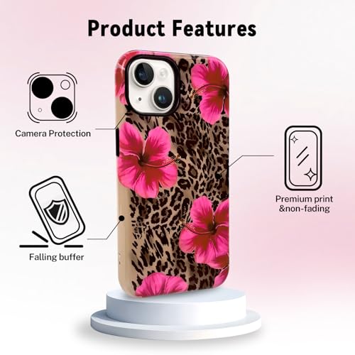 Lovmooful for iPhone 13/14 Case Cute Flower Leopard-Hibiscus | Compatible for iPhone 13/14 Case,Aesthetic,Hibiscus,Floral,2 in 1,for Women Girls,Soft TPU+PC,Shockproof,Protective - size: iPhone 13/14