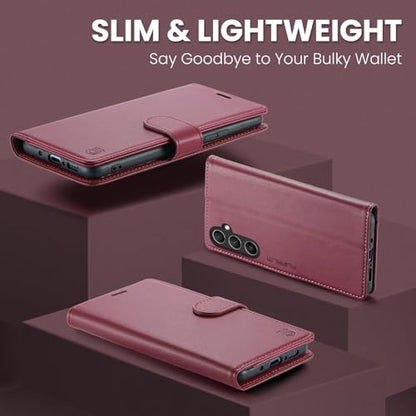FLIPALM Wallet Case for Samsung Galaxy A15 5G, Red | Card Holder, RFID Blocking, PU Leather Folio Flip, Kickstand, Protective Shockproof Cover - color: Red