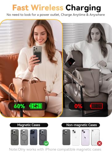 Magnetic Portable Charger, 10000mAh Power Bank with Leather Foldable Stand | Fast Charging, USB-C Cable, LED Display, Wireless Battery Pack for iPhone 17/16/15 All Series & AirPods, Deep Black