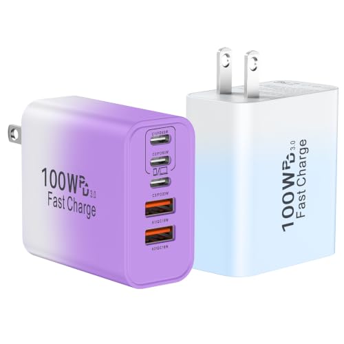USB C Super Fast Charger Block, 100W USBC Charging Block Wall Plug Adapter - color: Gradient Purple+Blue