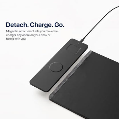 Wireless Charging Mouse Pad & Desk Mat with Detachable MagSafe-Compatible & Qi Charger, Charges Phone + Earbuds, Hidden Storage, XL Vegan Leather Mouse Pad, 30.7" × 14.6"(Grey) - color: Gray