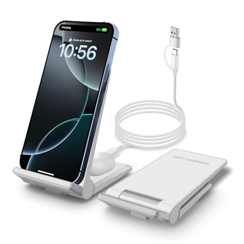 PDKUAI 2 in 1 Wireless Charger,[New Update] 25W Foldable Wireless Charging Station for Samsung Galaxy 25/24/23/Note 20/Buds3,Dual 15W Fast Dual Induction Charge Stand for iPhone 17/17 Pro/16/15/14 - color: White-New