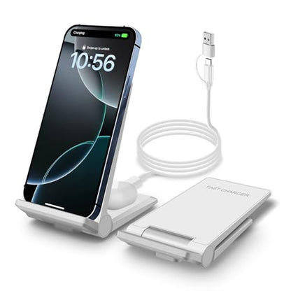 PDKUAI 2 in 1 Wireless Charger,[New Update] 25W Foldable Wireless Charging Station for Samsung Galaxy 25/24/23/Note 20/Buds3,Dual 15W Fast Dual Induction Charge Stand for iPhone 17/17 Pro/16/15/14 - color: White-New
