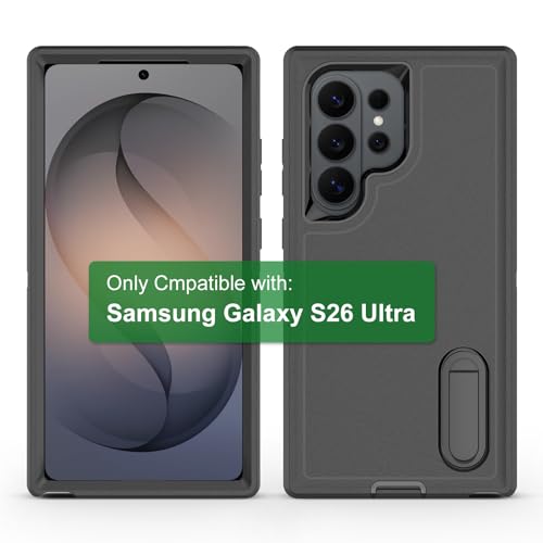 for Samsung Galaxy S26 Ultra Case, Heavy Duty Shockproof Phone Case with Built-in Kickstand + Screen Protector [Black/Black] - size: for Galaxy S26 Ultra