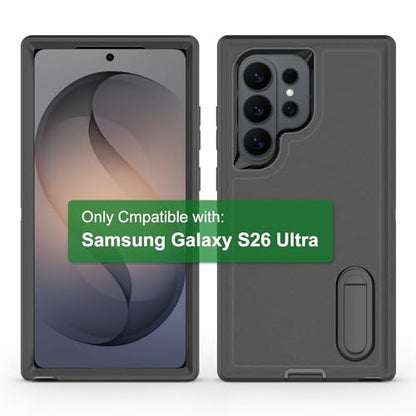 for Samsung Galaxy S26 Ultra Case, Heavy Duty Shockproof Phone Case with Built-in Kickstand + Screen Protector [Black/Black] - size: for Galaxy S26 Ultra