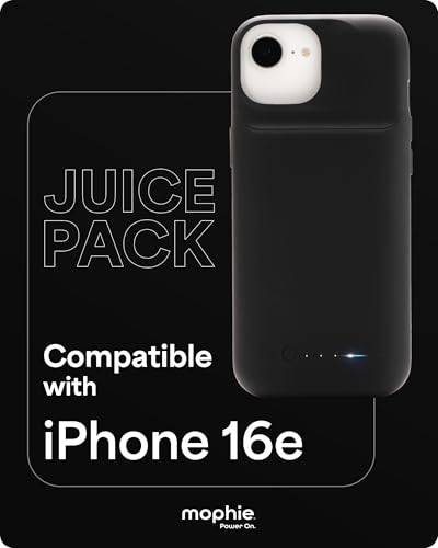 Mophie Juice Pack Battery Case for iPhone 17e/ 16e - Slim Charging Case, Magnetic Back for Wallets & Mounts, +50% Extra Battery Life, Enhanced 6-Foot Drop Protection, Sustainable Material, Black - size: iPhone 17e/ 16e