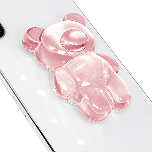 On The Grip 3D Gummy Bear Style Expandable Collapsible Mobile Phone Grip Stand Holder for Smartphone Tablet Cell Phone Accessory (Clear Pink)
