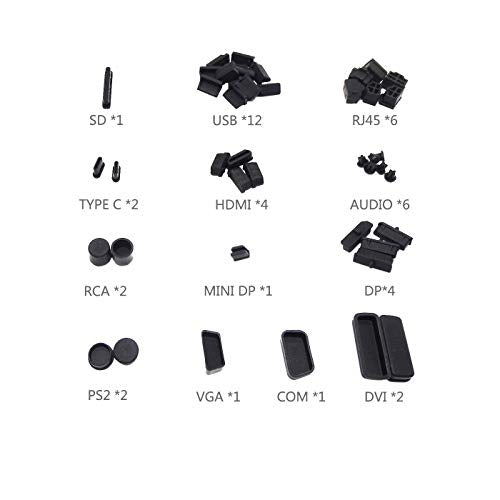 44Pcs Silicone Dust Plug Kit for Computer USB HDMI RJ45 DP - color: black 44