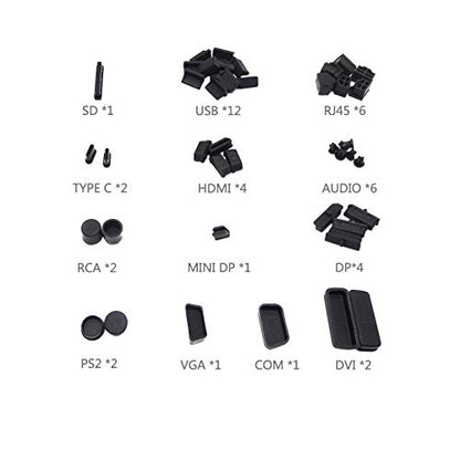 44Pcs Silicone Dust Plug Kit for Computer USB HDMI RJ45 DP - color: black 44