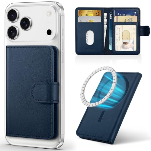 SHIELDON Genuine Leather for Magsafe Wallet, Navy Blue - color: Navy Blue