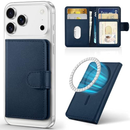 SHIELDON Genuine Leather for Magsafe Wallet, Navy Blue - color: Navy Blue