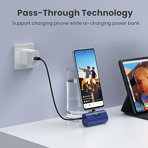 [2-Pack]Portable Charger for iPhone 16/15 Series,5200mAh PD USB C Power Bank Built-in USB-C Connector,Battery Pack Compatible with iPhone 16/16 Plus/16 Pro/16 Pro Max/15 Series,Android (Pink+Blue) - color: Pink+Blue