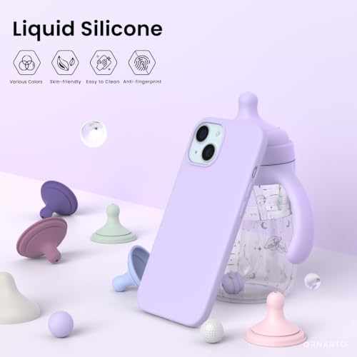 ORNARTO Compatible with iPhone 15 Case 6.1, Slim Liquid Silicone 3 Layers Full Covered Soft Gel Rubber Phone Case, Anti-Scratch Shockproof Protective Cover 6.1 Inch, Pastel Lilac - color: Pastel Lilac